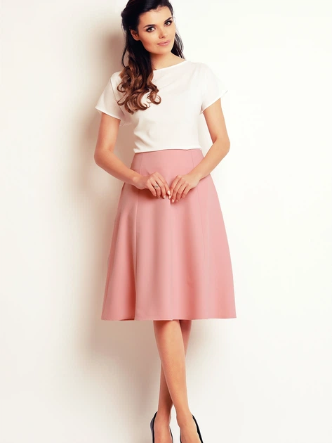 Spódnica rozkloszowana damska midi Awama A137 S Jasnoróżowa (5902360514959) - obraz 3