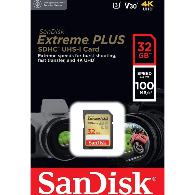 Карта памяти Sandisk 32GB SDHC Extreme PLUS Memory Card + 2 years Rescue (SDSDXWT-032G-GNCIN) - изображение 2