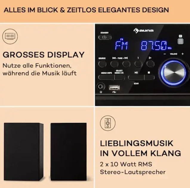 Музыкальный центр Auna MC-40 DAB, FM/DAB+, Bluetooth, CD, USB, пульт - изображение 4