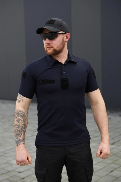 Мужская футболка Поло для ДСНС темно-синяя ткань Cool-pass размер 44 - изображение 1