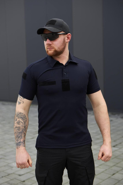Мужская футболка Поло для ДСНС темно-синяя ткань Cool-pass размер 60 - изображение 1