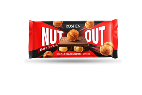 Упаковка шоколаду Roshen NUТ OUT чёрный з целым фундуком 90г х 18 шт - Фото 1 Упаковка шоколаду Roshen NUТ OUT чёрный з целым фундуком 90г х 18 шт - изображение 1