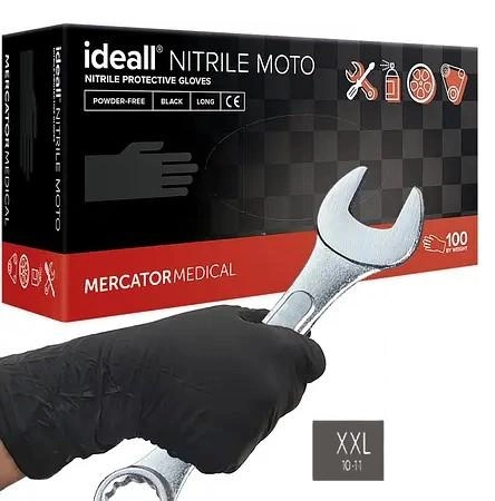 Супер прочные нитриловые перчатки Moto Mercator Ideall Nitrile, плотность 9.3 г. - черные (100 шт) XXL (10-11) - изображение 1