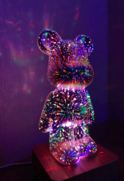 Нічник світлодіодний світильник ведмідь з феєрверком BEARBRICK 3D ведмедик нічник 20см, сріблястий (D-2019091440) - зображення 7
