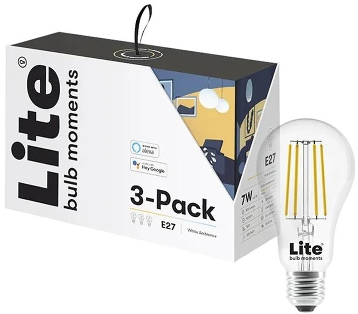 Набір розумних ламп розжарювання Lite Bulb Moments Smart White ambience E27 3 x 7 Вт (NSL911964) - зображення 1