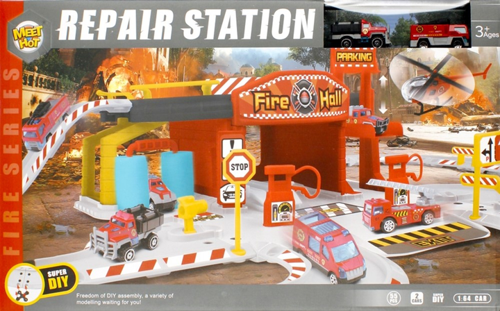 Набір Meet Hot Repair Station Пожежна частина + 2 Машинки (5904335848656) - зображення 1