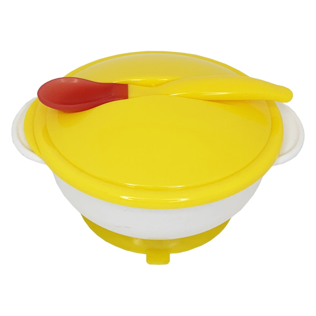Тарелка на присоске с термоложкой и крышкой Mega Zayka MGZ-0101(Yellow ...