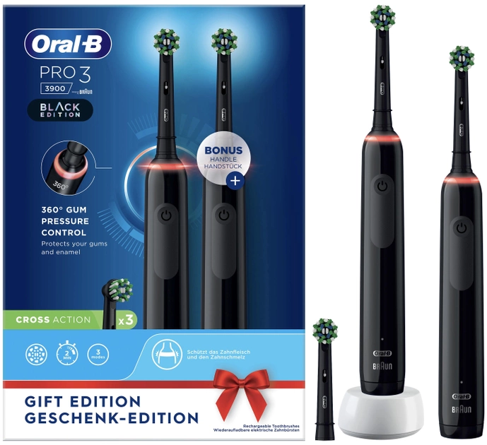 Набір електричних зубних щіток Oral-B Braun Pro 3 3900 CrossAction Black (8006540760215) - зображення 1