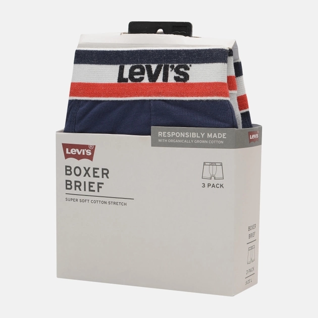 Zestaw majtek męskich typu bokserki 3 szt Levi's Logo Boxer Brief 3P 100002870-001 M Szary/Granatowy (8720245095495) - obraz 6