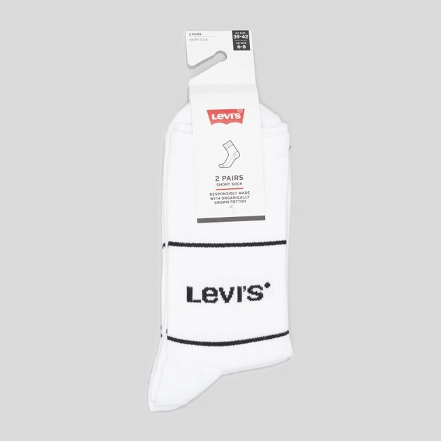 Набір чоловічих шкарпеток високих бавовняних 2 пари Levi's Short Cut Logo Sport 2P 7012105670070 39-42 Білий (8720245185592) - зображення 2