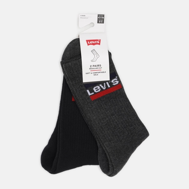 Набір чоловічих шкарпеток високих бавовняних 2 пари Levi's Regular Cut Logo 2P 9020120012080 43-46 Чорний/Сірий (8718824835211) - зображення 2