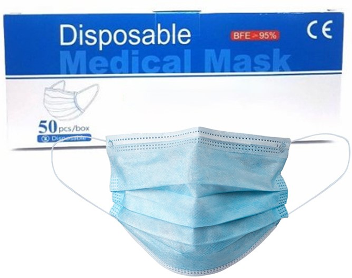 Маска для лица MEDIHOIO Blue Face Mask защитная 50 шт (8435256618266) - изображение 1
