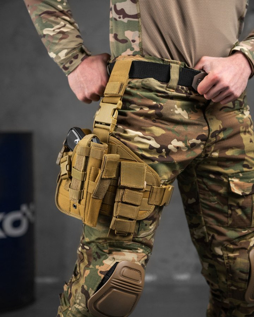 Настегна тактична кабура для пістолета Tactic універсальна кобура на пояс з кишенею під магазин кайот Вт7585 - зображення 2