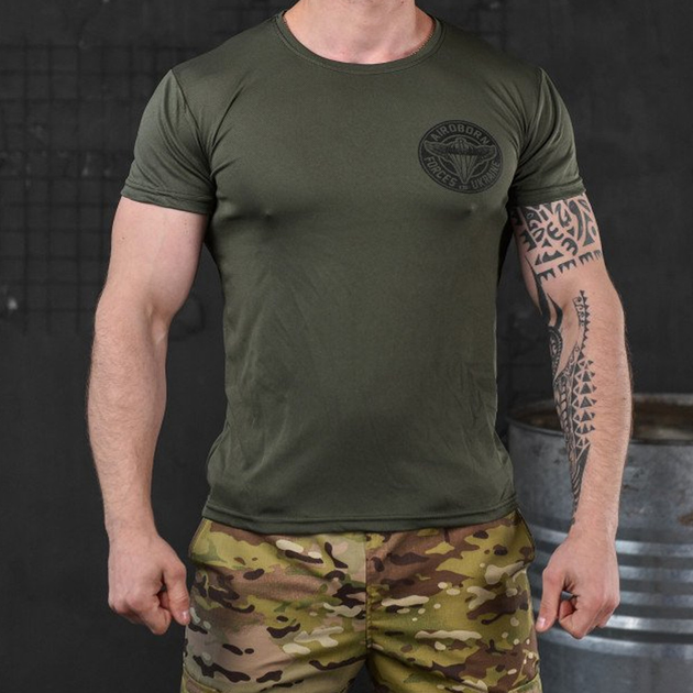 Потоотводящая мужская футболка Odin Coolmax с принтом "Airborne" олива размер XL - изображение 1