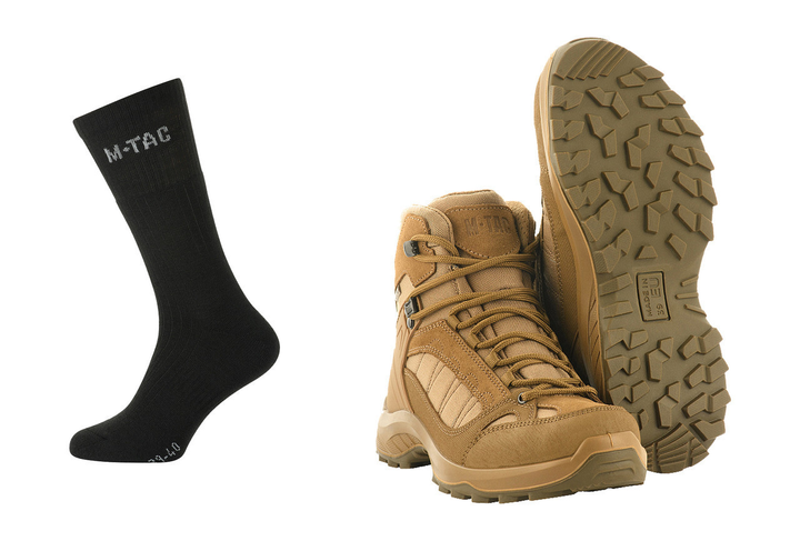 M-tac комплект черевики вологостійкі тактичні шкарпетки вовняні койот 38 - зображення 1