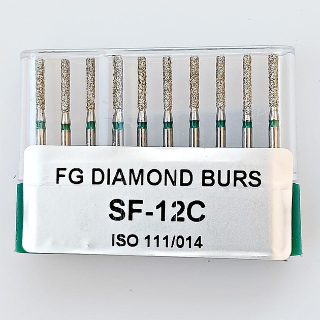 Бор алмазний FG стоматологічний турбінний наконечник упаковка 10 шт UMG ЦИЛІНДР 1,4/8,0 мм 314.111.534.014 (SF-12C) - зображення 1