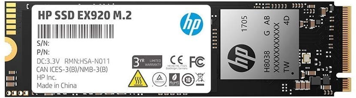 Dysk SSD HP EX920 NVMe 512GB M.2 2280 PCIe 3.0 x4 3D NAND (TLC) (2YY46AA#ABB) - obraz 1