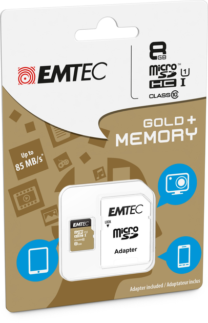 Karta pamięci Emtec microSD UHS-I U1 Elite Gold 8GB + adapter SD (ECMSDM8GHC10GP) - obraz 2