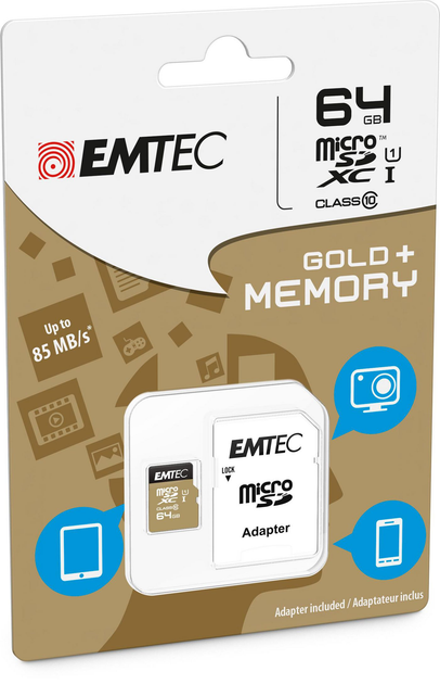 Karta pamięci Emtec microSD UHS-I U1 Elite Gold 64GB + adapter SD (ECMSDM64GXC10GP) - obraz 2