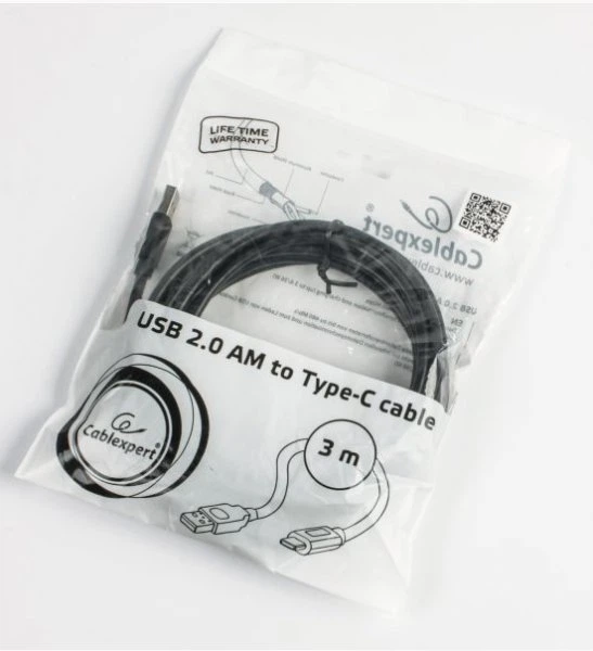 Кабель Cablexpert CCP-USB2-AMCM-10, преміум якість USB 2.0 A-тато/C-тато, 3,0 м. чорний - зображення 5