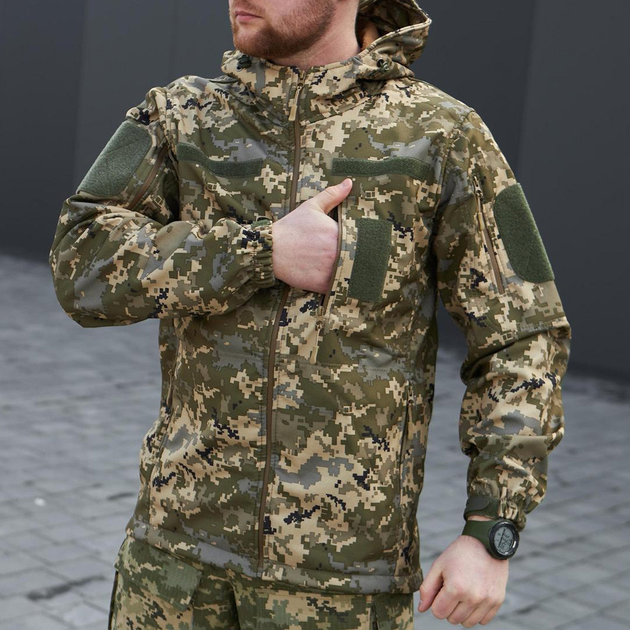 Плотная мужская Куртка с капюшоном Combat SoftShell на флисе пиксель размер 46 - изображение 1