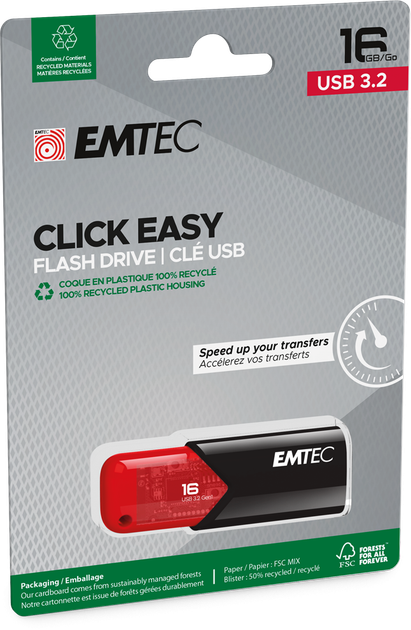 Pendrive Emtec B110 Click Easy 16GB USB 3.2 Red (ECMMD16GB113) - obraz 3