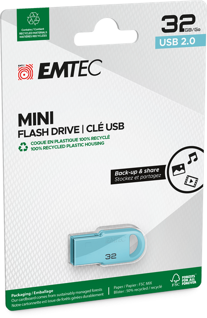 Флеш пам'ять USB Emtec D250 Mini 32GB USB 2.0 Blue (ECMMD32GD252) - зображення 2