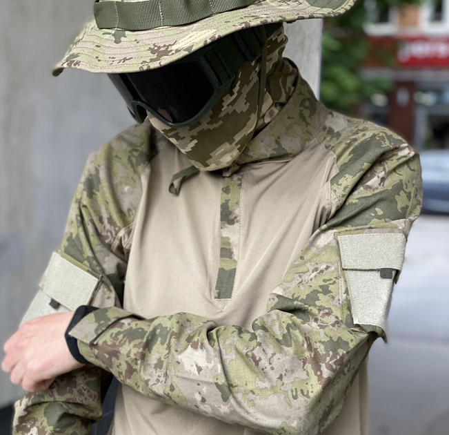 Рубашка мужская военная тактическая с липучками под шевроны ВСУ (ЗСУ) Убакс Турция S 6582 хаки - зображення 1