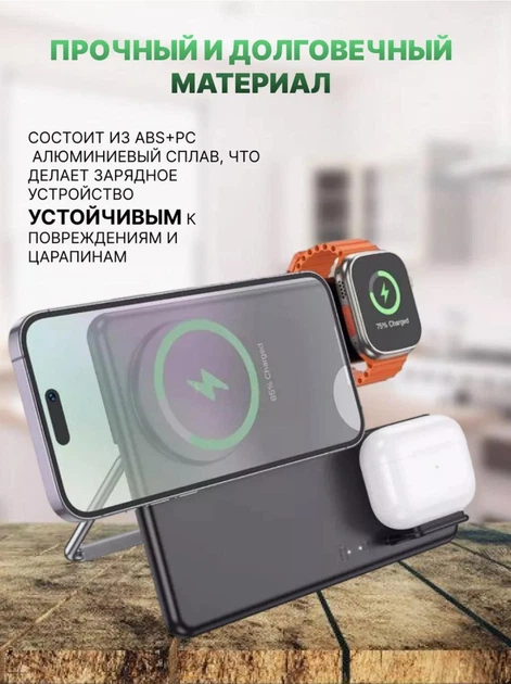 Док станція 3 в 1 Hoco CQ1 22,5W для Apple IPhone 12-15, iWatch, AirPods - зображення 9
