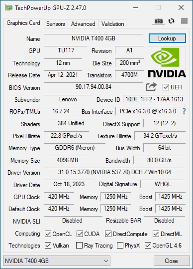 Дискретна відеокарта nVidia Quadro T400, 4 GB GDDR6, 64-bit / 3x miniDP / Tower б/в - зображення 6