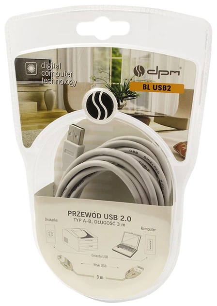 Przewód USB DPM BLUSB2 USB type A - USB type B 3 m (5906881197387) - obraz 2