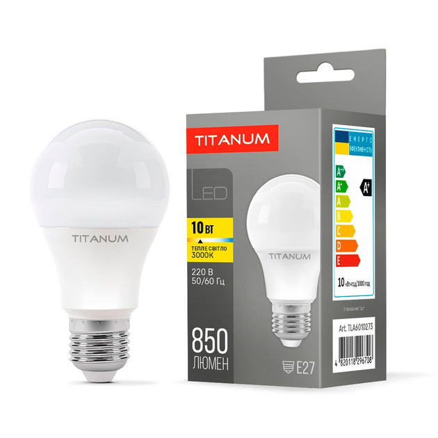 Лампа светодиодная LED A60 груша 10W E27 3000K 850 Lm TITANUM – фото ...