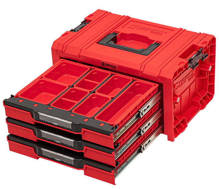 Ящик для інструментів Qbrick System PRO Drawer 3 Toolbox 2.0 Expert RED 450 x 310 x 244 мм, модульний, з висувними полицями - зображення 4