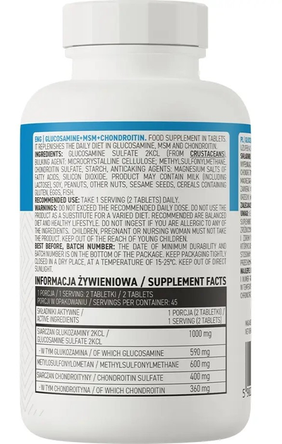 Дієтична добавка OstroVit Glucosamine + MSM + Chondroitin 90 таблеток (5902232619195) - зображення 3
