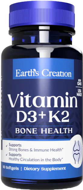 Вітамінний комплекс Earth's Creation Vitamin D3 + K2 60 софт гель ...