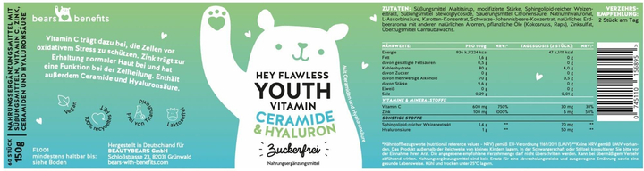 Комплекс вітамінів і мінералів Bears With Benefits Hey Flawless Youth Vitamin Ceramide & Hyaluron Sugarfree 60 шт (0745110156895) - зображення 3