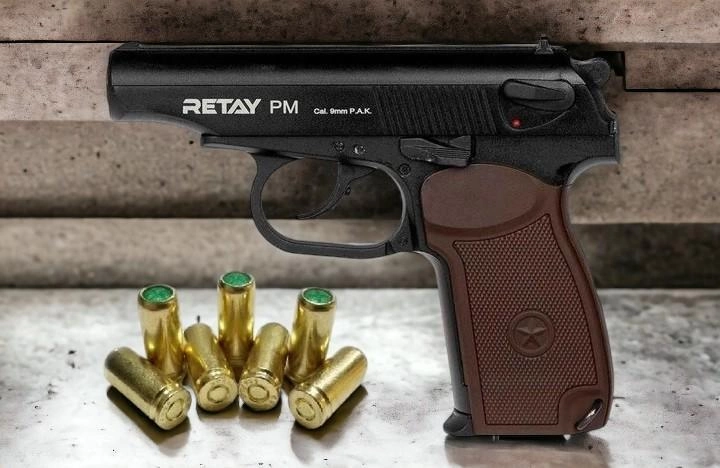 Стартовый шумовой пистолет RETAY PM Макаров + 20 шт холостых патронов (9 mm) - изображение 1