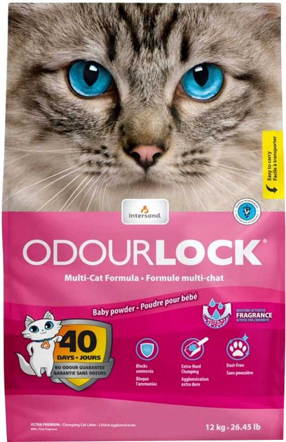 Żwirek dla kotów bentonitowy Intersand Catlitter Odour Lock Baby Powder 12 kg (0777979210128) - obraz 1