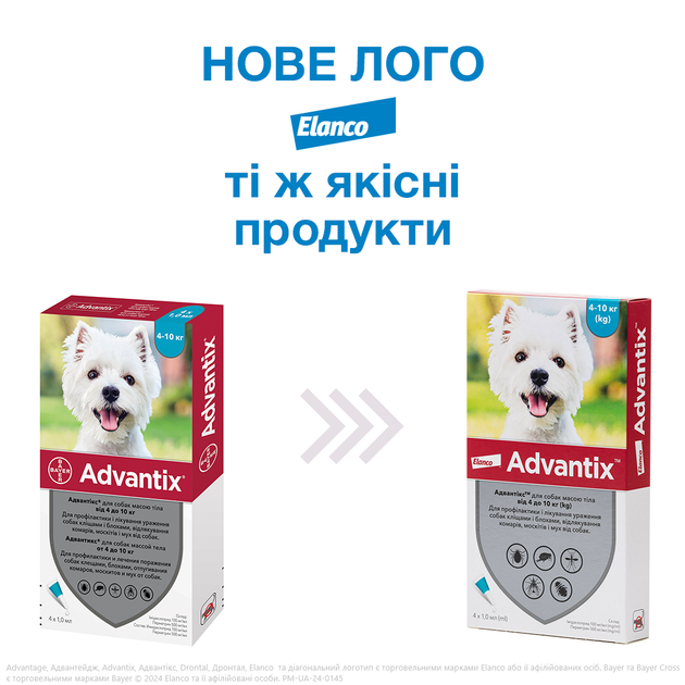 Краплі Elanco (Bayer) Advantix (Адвантікс) від заражень екто паразитами для собак 4-10 кг 4 піпетки (5909997024066) - Фото 2 Краплі Elanco (Bayer) Advantix (Адвантікс) від заражень екто паразитами для собак 4-10 кг 4 піпетки (5909997024066) - зображення 2