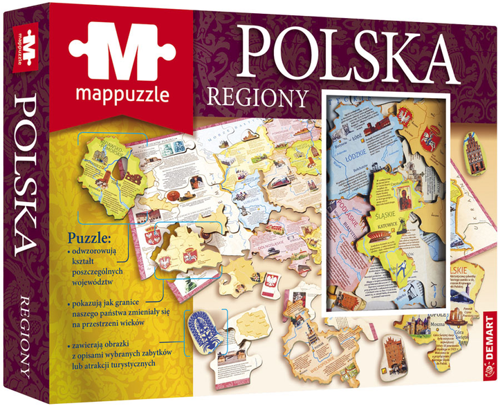Puzzle Demart Mappuzzle Polska regiony 70 elementów (9788379125609) - obraz 1