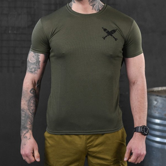 Потовідвідна чоловіча футболка з принтом Coolmax олива розмір S - зображення 1