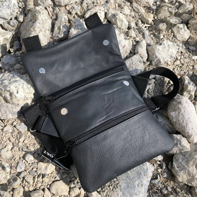 Тактична шкіряна сумка з кобурою, месенджер-слінг, через плече, чорний - зображення 2