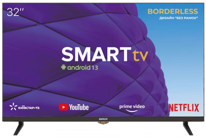 Телевизор 32" Satelit 32h8001st, led, 1366x768, 60 Гц, Smart tv, dvb-t2 ...
