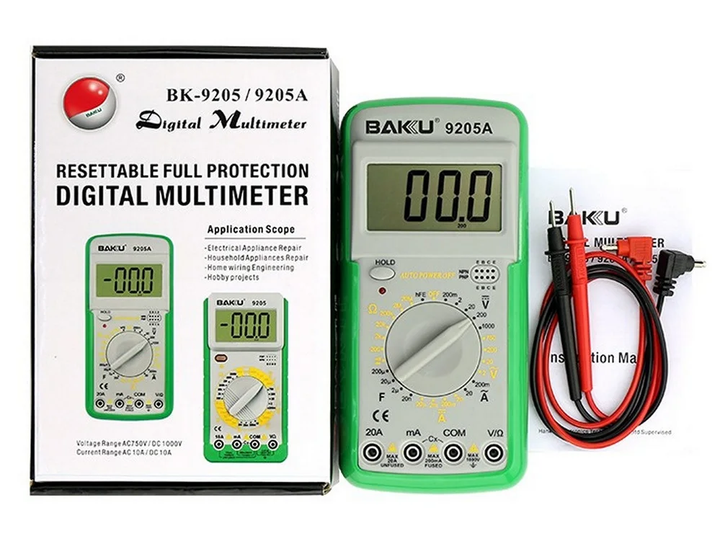 Мультиметр BAKKU BK-9205A Измерения: V, A, R - Фото 2 Мультиметр BAKKU BK-9205A Измерения: V, A, R - изображение 2