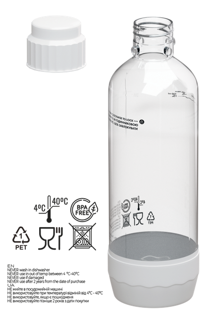 Бутылка SODA@HOME VENTUM White 1000 ml (совместима с моделями ARDESTO SMW-01B и SMW-02B) - Фото 2 Бутылка SODA@HOME VENTUM White 1000 ml (совместима с моделями ARDESTO SMW-01B и SMW-02B) - изображение 2