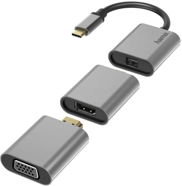 Adapter Hama USB Type-C - mini-DisplayPort - HDMI - VGA M/F Grey (4047443437075) - obraz 1