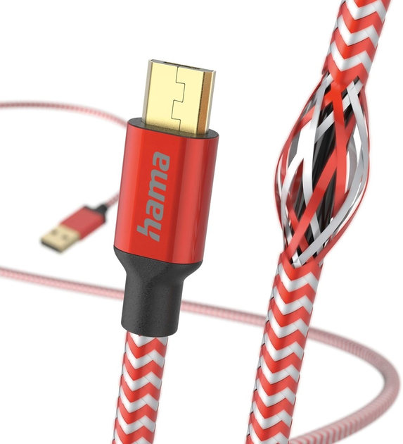 Kabel Hama Reflected micro-USB - USB Type-A M/M 1.5 m Red (4047443486875) - obraz 2