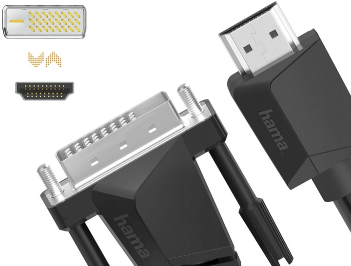 Kabel Hama HDMI - DVI-D M/M 3 m Black (4047443444806) - obraz 2