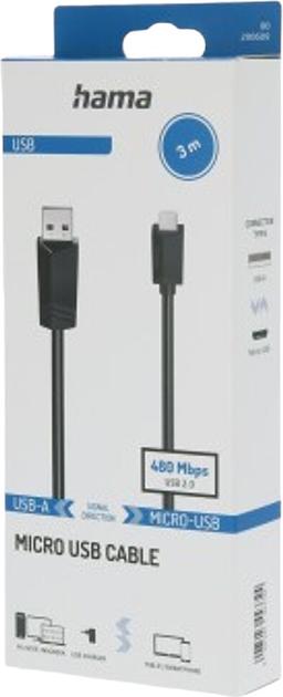 Kabel Hama USB Type A - micro-USB M/M 3 m Black (4047443443724) - obraz 2