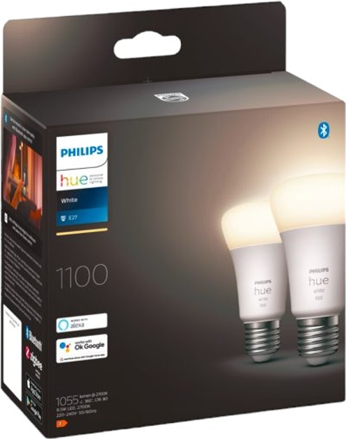 Набір світлодіодних ламп Philips Hue E27 9.5W 2 шт White (8719514289192) - зображення 1